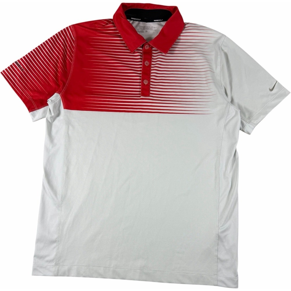 Nike Golf Dri Fit Polo Shirt Mens Medium Red‎ White Stripe Tour Performance - Picture 2 of 16